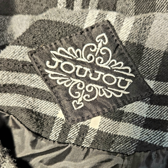 JOU JOU black white plaid 6 button closure pea coat jacket - Picture 9 of 14